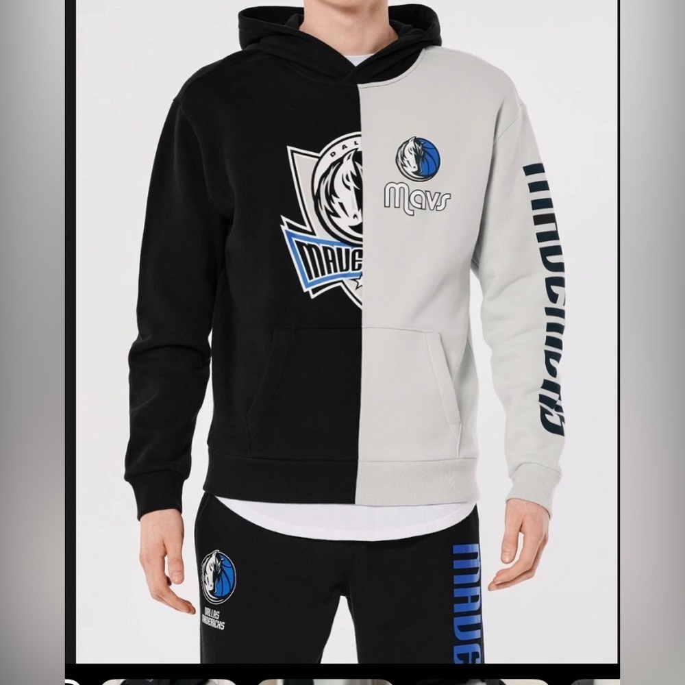 Hollister NBA Dallas Mavericks Hoodie Pullover Graphic Medium Black and Gray